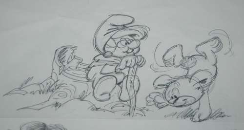 Studio Peyo - Originele ontwerpschetsen - De Smurfen - Oma Smurf en Smoogle - (eind jaren ’80) - (1980) | Catawiki