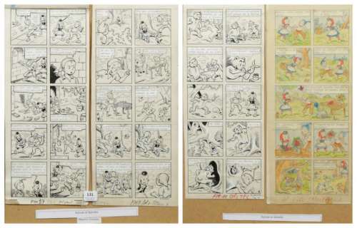 Pesch - Â«Sylvain et SylvetteÂ». 4 strips originaux Ã  l‘encre de Chine datés