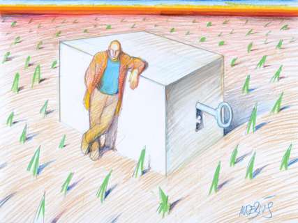 Moebius (Jean Giraud Dit) | Moebius La boîte. Crayons de couleurs et gouache pour cette illustrati | Coutau Bégarie