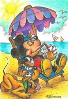 Joan Vizcarra | Mickey Mouse & Pluto At The Beach - Original Drawing - Joan Vizcarra | Catawiki
