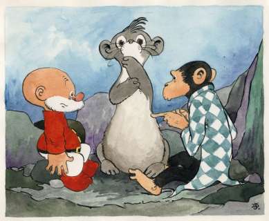 Dulieu, Jean (Oort, Jan Van) | Dulieu, Jean - Paulus de Boskabouter - Originele aquarel - "Paulus, Gregorius & Pam" - Gepubliceerd in EVA - (Jaren 1963) | Catawiki