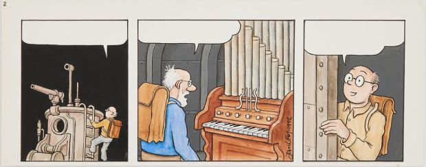 JAN LÖÖF. (Born 1940), original comic page, from "Det sista uppdraget" published in the album "Serier om den första kärleken" 1993, signed and dated, gouache and ink. Art - Paintings | Auctionet