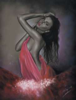 Denis Prenzel | Denis Prenzel - Original drawing - Pin-up - On Fire - Size: 45 x 60 cm. - (2016) | Catawiki