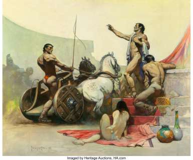 Frank Frazetta (American, 1928-2010)
 Child of the Sun paperback cover, 1972
 Oil on canvasboard
 20 x 24 in.
 Signed lo... | Heritage