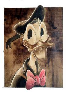 Guti, Coffee Artist | Donald Duck - Smile, It’s Free - Original Coffee Painting - Guti Signed - Original Coffee Art | Catawiki