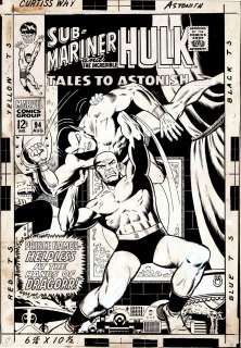 Dan Adkins - tales to astonish # 94 large art cover! (sub-mariner battles dragorr! ) 1967