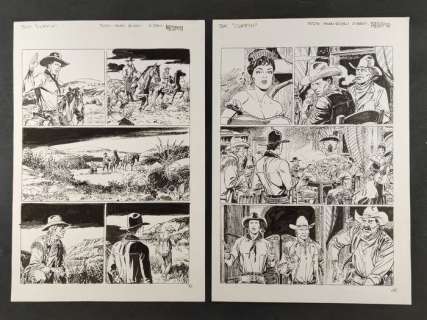 Boselli, Brindisi | Tex - Brindisi - 2x Tavole Originali "Tex Willer: La Saga di Coffin" + 2x Studi Preparatori - Firmato - Page volante - Exemplaire unique - (2019) | Catawiki