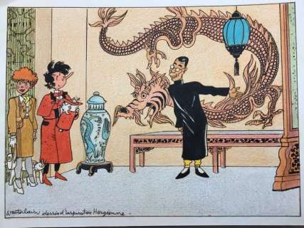 Wasterlain, Marc | Wasterlain, Marc - Dessin original couleur - Docteur Poche et Jeannette Pointu - Hommage Ã  Hergé | Catawiki