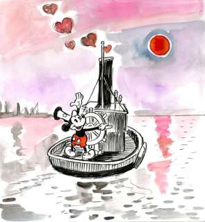 Tony Fernandez, Disney Artist | Mickey in Love - Steamboat Willie - Original Painting - Signed by Tony Fernandez - 48 x 32 cm - Watercolors | Catawiki