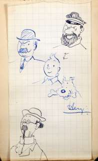 Hergé | Tintin, illustration Ã  l’encre noire et bleue… | Millon