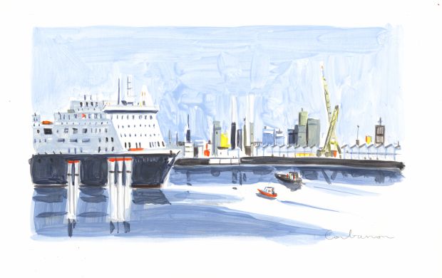 Dominique Corbasson | Docks au Havre - Acrylique sur papier | Huberty Breyne Gallery