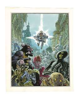 Jean-Claude Mezieres - Illustration originale, planche 44, publication dans le Fluide Glacial Hors Série 82 Spécial SuperDupont, 1982. Signé
