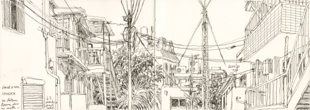 Nicolas de Crécy | NICOLAS DE CRÉCY – Arrivée à Tokyo ! Une antenne bizarre dans une ruelle – REF 14 | Galerie Barbier