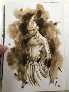 Juapi Coffee Artist | Artbook (447 of 500) - THE ART OF JUAPI-SKETCHBOOK with ORIGINAL SKETCH painted with coffee of Bu (Dragon Ball Z) (2022) | Catawiki