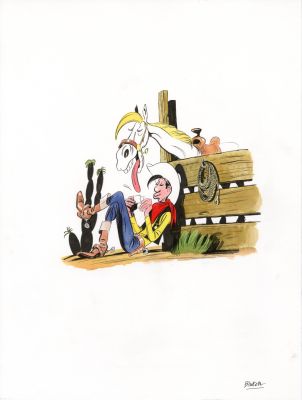 Blutch | LES INDOMPTÉS, HOMMAGE À LUCKY LUKE – 4ème de couverture en couleur de l’édition spéciale | Galerie Barbier