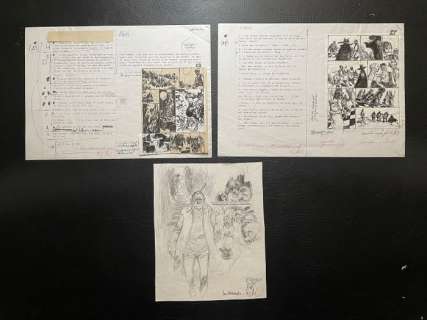 Séverin, Al | Follet, René - 3x Crayonné original dédicacé + 2x planche originale crayonnée + tapuscrit - Edmund Bell | Catawiki