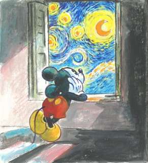Tony Fernandez, Disney Artist | Mickey Mouse Inspired By Van Gogh "Starry Night" (1889) - Original Painting - Signed by Tony Fernandez - Original Acrylic Art - 48 x 32 cm | Catawiki