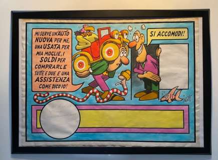 Benito Jacovitti | Benito Jacovitti illustrazione originale "FIAT Mi Serve un’auto nuova..." - (1980) | Catawiki