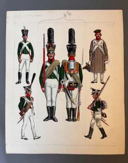 Funcken, Fred | Funcken, Fred - Dessin original couleur - L’Uniforme & armes soldats 1er Empire - Infanterie de ligne - Russie - (1969) | Catawiki