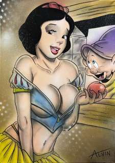 Alvin Silvrants | Sexy Snow White bite that apple - Original drawing in colour by Alvin Silvrants | Catawiki