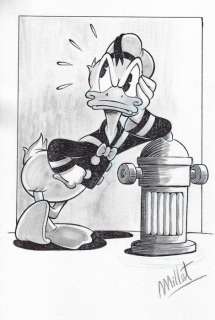 Millet | Donald Duck - The fire hydrant to cool down - Signed Original Drawing by Millet | Catawiki