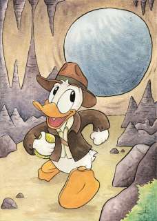Jordi Juan Pujol | Donald Duck as Indiana Jones in "Raiders of the Lost Ark" Boulder Chase Scene - Original Painting - Jordi Juan Pujol - Signed - Original Watercolor Art | Catawiki