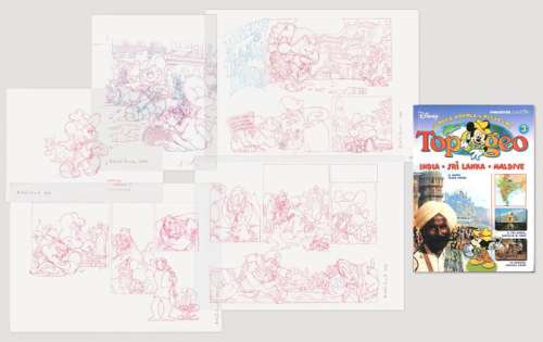 Roberto Ronchi | Mickey Mouse - "TOPOGEO" N.3 - 5 artworks + the corresponding issue - EO - (1999) | Catawiki