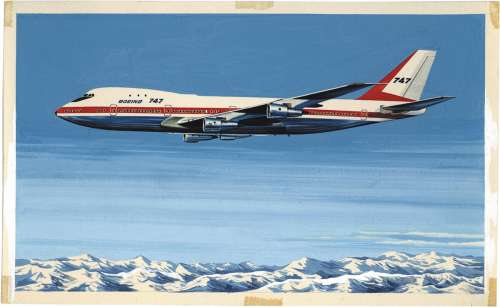 Masaaki Motozawa Hand-Drawn Color Illustration Boeing 747 | Mandarake (Big Web)
