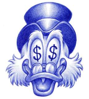 Joan Vizcarra | $crooge McDuck Dollar Eyes - Original Drawing - Joan Vizcarra - Pen Art - Original Artwork | Catawiki