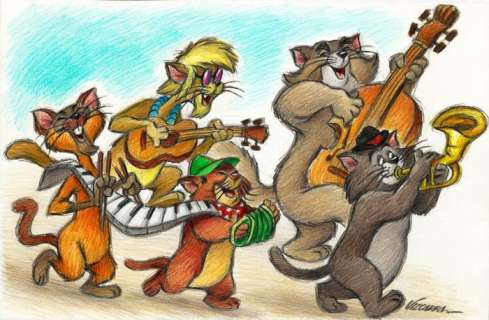 Joan Vizcarra | Scat Cat and The Alley Cats Band [The Aristocats] - Original Drawing - Joan Vizcarra - 50 x 32 cm - Pencil Art | Catawiki