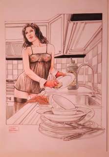 Luca Raimondo | L. Raimondo - original illustration "Sexy housewife" - Page volante - Exemplaire unique - (2023) | Catawiki