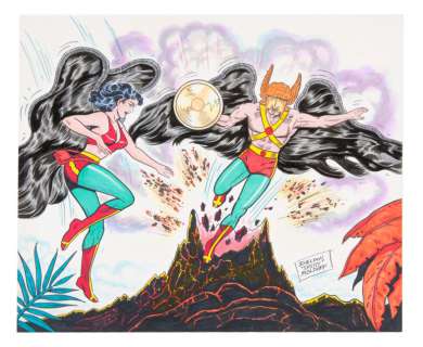 ORIGINAL ARTWORK OF HAWKMAN AND HAWKGIRL BY SHELDON MOLDOFF. | Hake’s