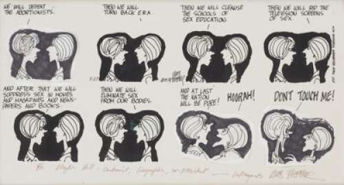 Jules Feiffer Comic Strip Original Art dated 5-27-79 (Village Voice, 1979). This pithy examination of two -