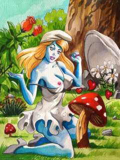 Giuseppe Candita | The smurfs - original artwork "Puffetta Surprise !" - Exemplaire unique - (2023) | Catawiki