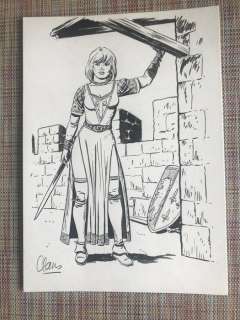 Claus Scholz | De Rode Ridder - Originele tekening. - Een attente Blauwe Heks op de vesting met zwaard in de hand | Catawiki