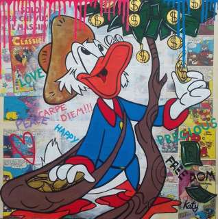 Caterina Lemma(Katy) | Zio Paperone - Scrooge and his precious tree - Acrylic on Canvas - 40 x 40 cm | Catawiki