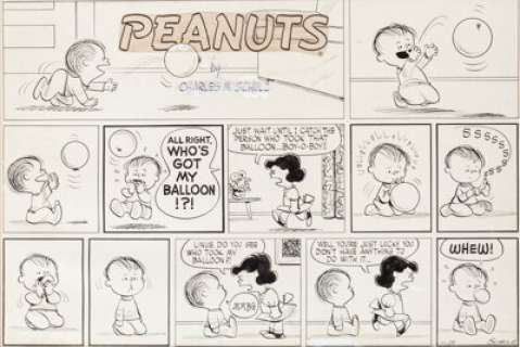 Charles Schulz Peanuts Sunday Comic Strip Lucy and Linus Original Art dated 11-28-54 (United Features - | Heritage