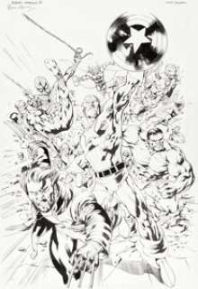 Bryan Hitch and Paul Neary Marvel Previews #1 Cover Original Art and Poster Group of 2 (Marvel, 2003). This -