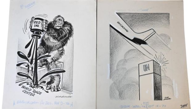 Lot 99 - 10 Dick Hodgins (American 20th Century), Original Editorial Cartoons Ten original pen and ink editorial cartoons on… | misc / divers