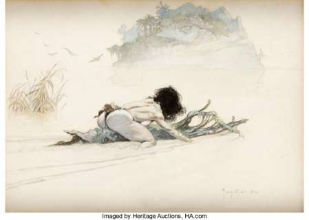 Frank Frazetta Fire and Ice Concept Painting Original Art (1981). This concept painting done in charcoal, - | Heritage