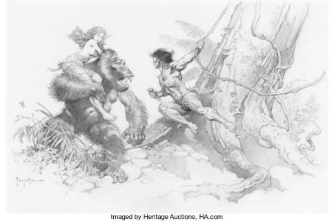 Frank Frazetta - Tarzan and Jane Illustration Original Art (1991). In a single image, Frazetta infuses -