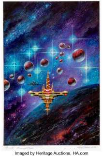 Kelly Freas Amazing Stories "Armada" Cover Original Art (1991). This detailed cosmic attack scene -