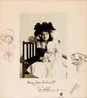 R. F. Outcault - Buster Brown Illustrated Matte Original Art With Mary Jane Outcault Photograph (c. 1900s). -