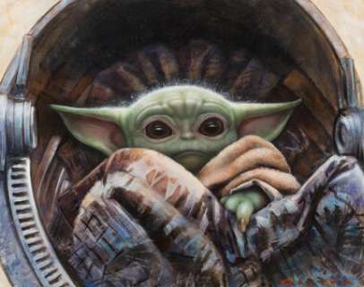 Olivia (Olivia De Berardinis) - Baby Yoda (Grogu) Painting Original Art (2020). An absolutely stunning -