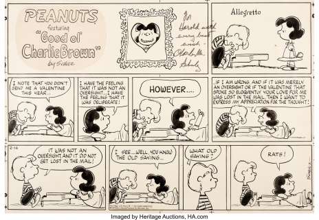 Charles Schulz | Peanuts Sunday Comic Strip Lucy and Schroeder Original Art dated 2-16-75 (United Feature Syndicate, 1975). | Heritage