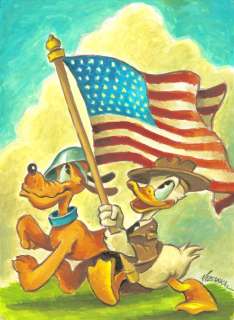 Joan Vizcarra | Donald Duck and Pluto: Patriotic Parade - Original Painting - Joan Vizcarra Signed - 48 x 35 cm - Acrylic Art - Original Artwork | Catawiki