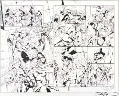 Dale Eaglesham and Ruy Jose - Justice Society of America #4 Double Page Spread 6-7 Original Art (DC, 2007).