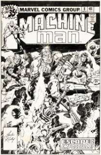 Jack Kirby and Bob Wiacek Machine Man #8 Cover Original Art (Marvel, 1978).