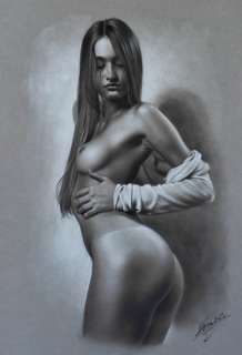 Denis P | Denis Prenzel - Original Kohle Zeichung Elisa(29, 7 x 42 cm) - Page volante - (2023) | Catawiki