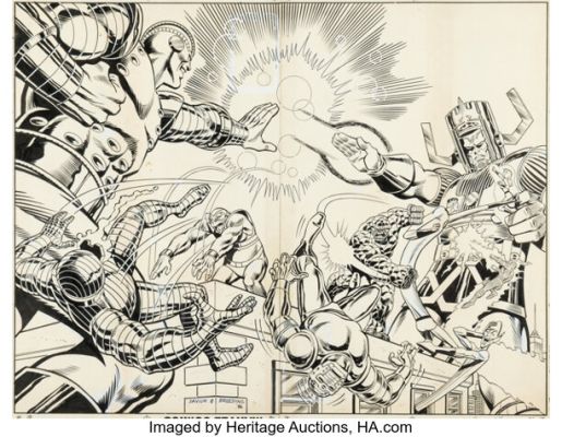 Alex Saviuk and Brett Breeding The Official Marvel Index to the Fantastic Four #10 Wraparound Cover Original Art (Marvel, 1986). | Heritage